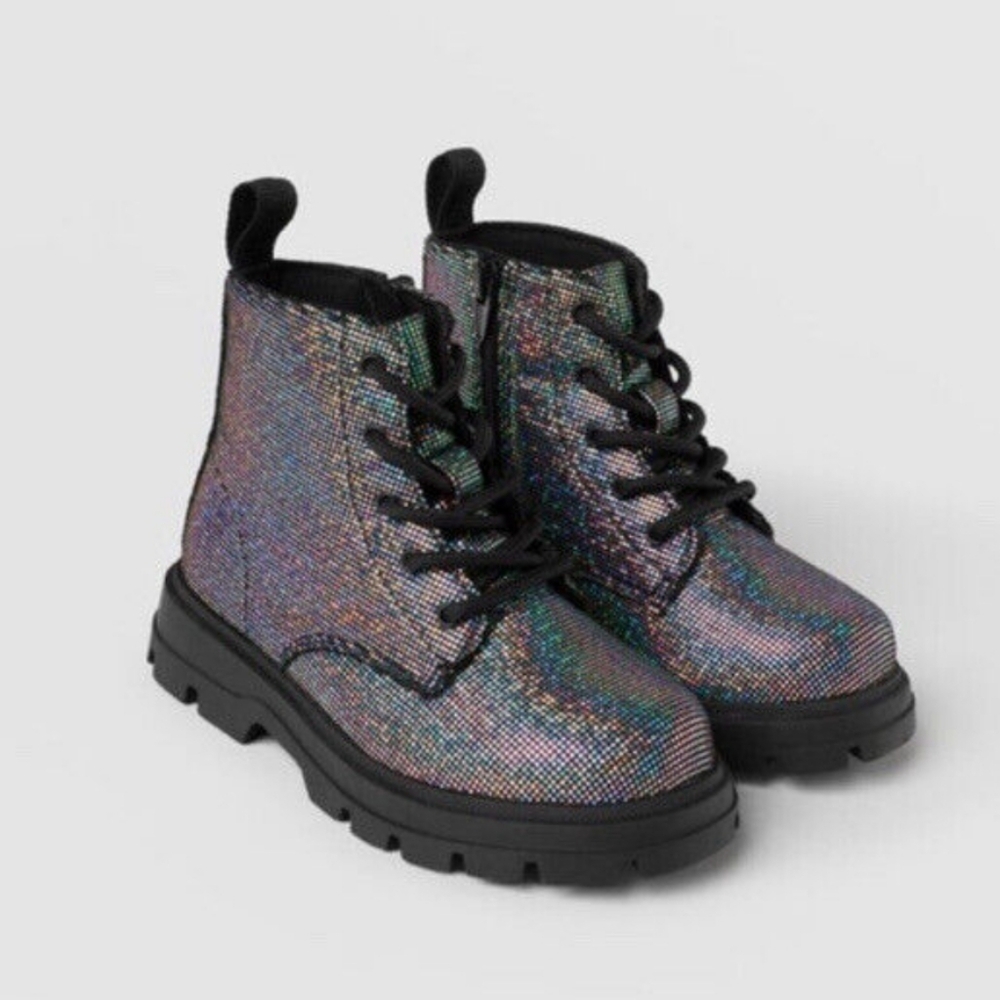 Zara Toddler Girls Iridescent Combat Boot Size 22